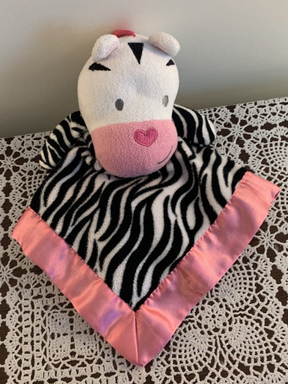 Garanimals Zebra Lovey Security Blanket Baby Blankie Soothing 11 Inch Pink Silk
